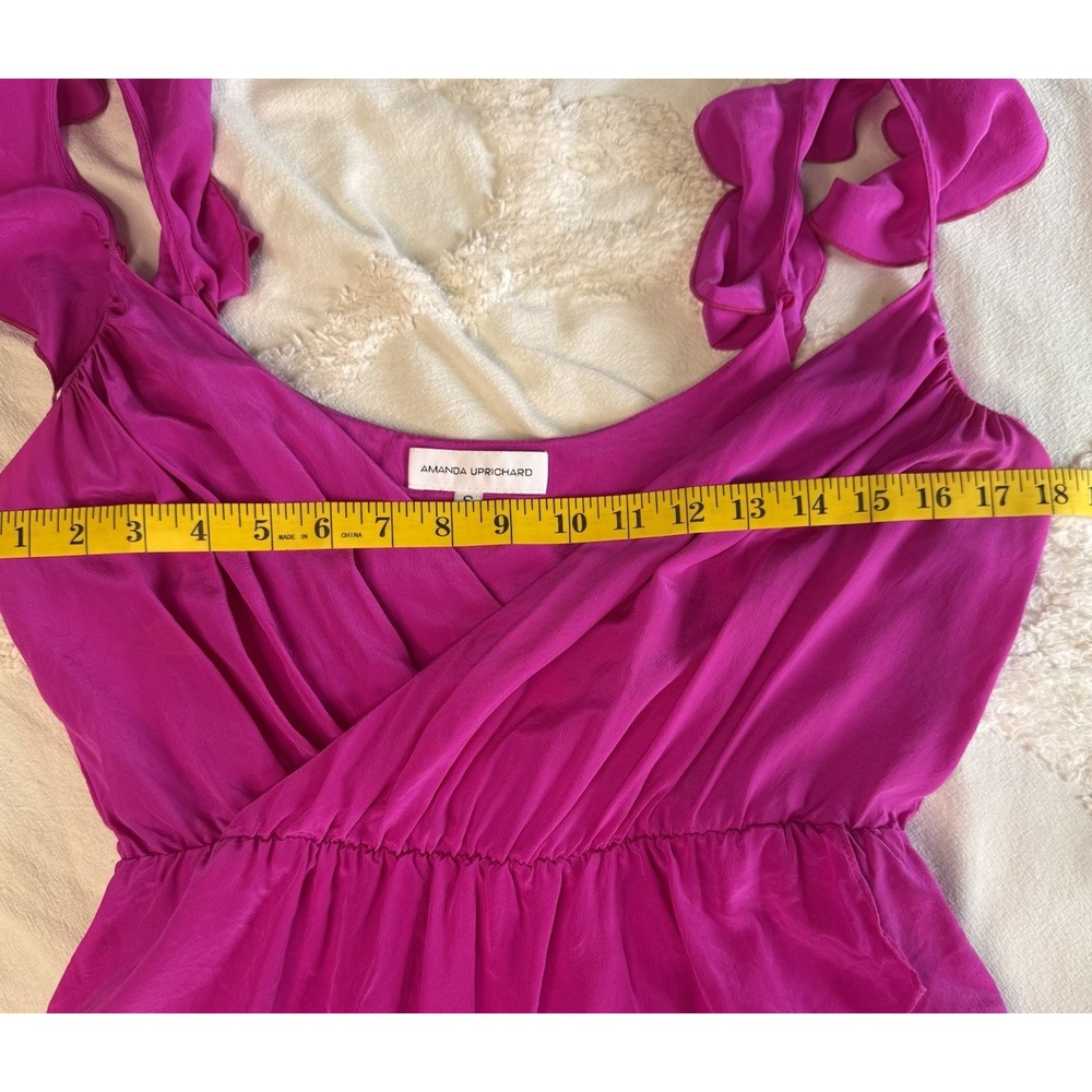 Amanda Uprichard 100% Silk V-Neck Top Blouse Pink Ruffle Accents Sz S - Picture 9 of 12